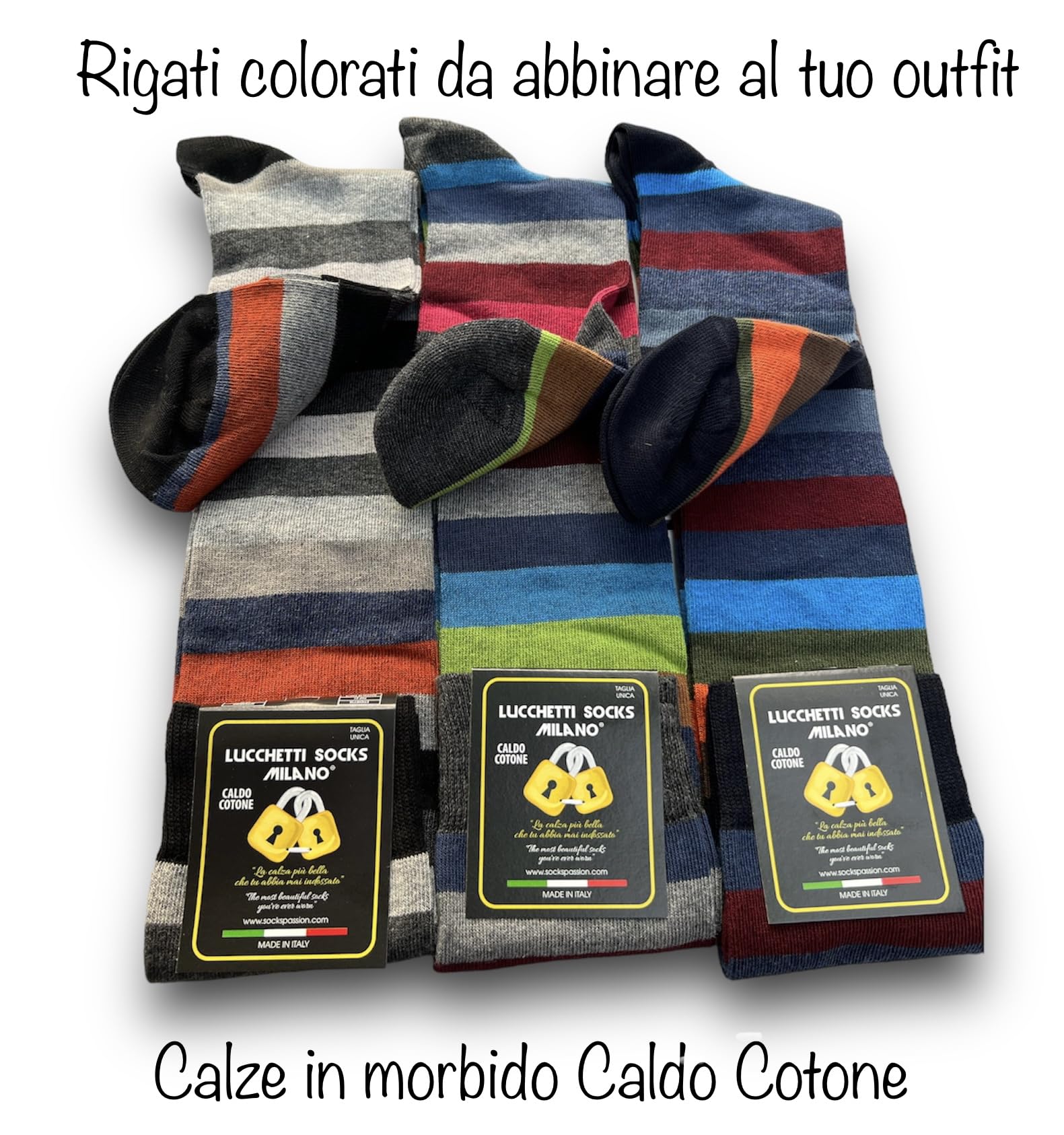 Lucchetti Socks Milano Lot de 6 Paires de Chaussettes Longues Chaudes en Coton pour Homme à Pois Colorés Tendance à Motifs Mode Made in Italy