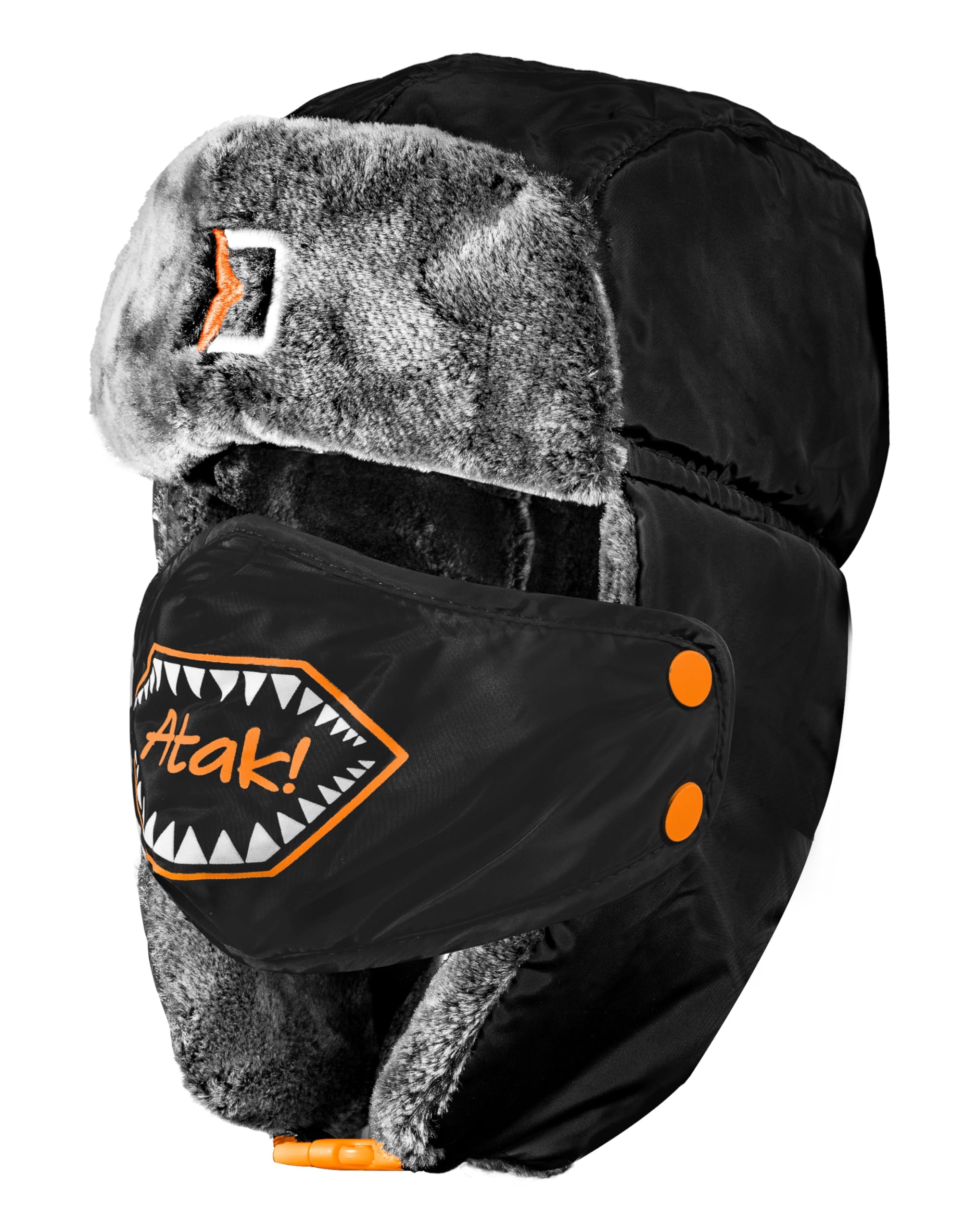 Bonnet de pêche chaud rembourré Pêche en bateau Street Fishing Doodaas Pêche Hiver Polaire Bonnet d'hiver Bonnet de glace, Noir/Gris/Orange, taille unique