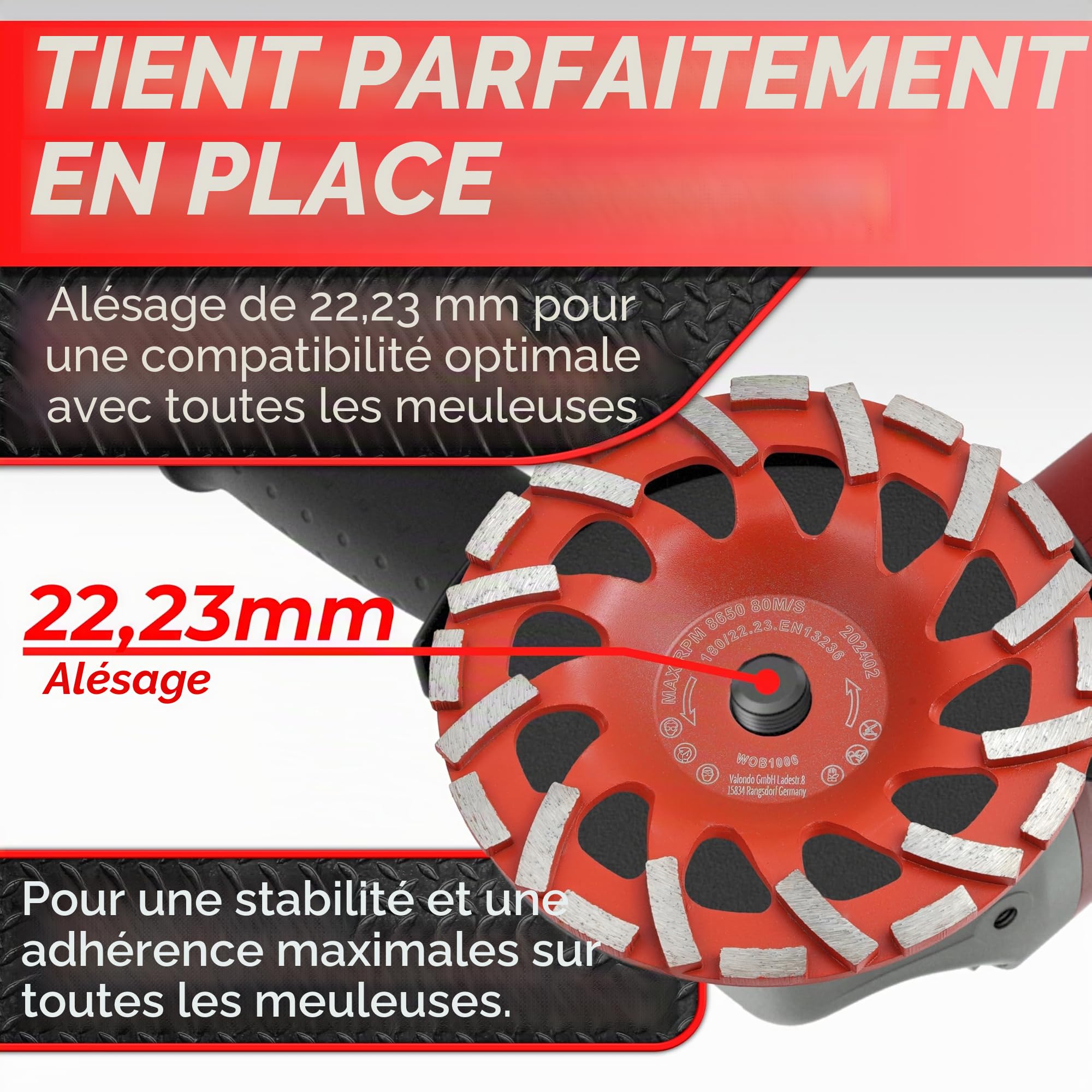 Woltersberger Meule diamantée 180 mm x 22,23 mm Plateau de ponçage pour béton granit pierre naturelle