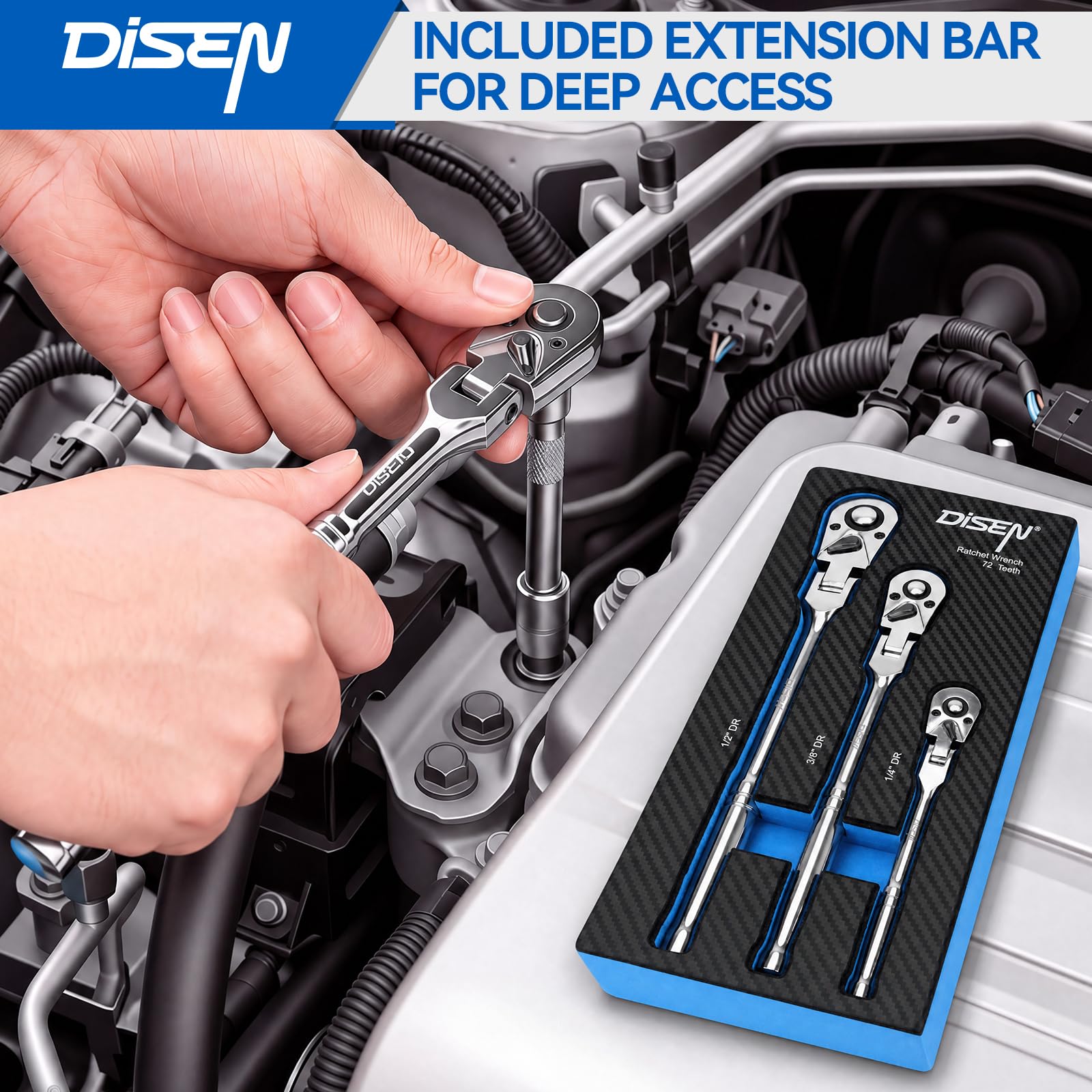 DISEN Flex-Head Ratchet Wrench Set - 3 Piece -6 DISEN Flex-Head Ratchet Wrench Set - 3 Piece -6