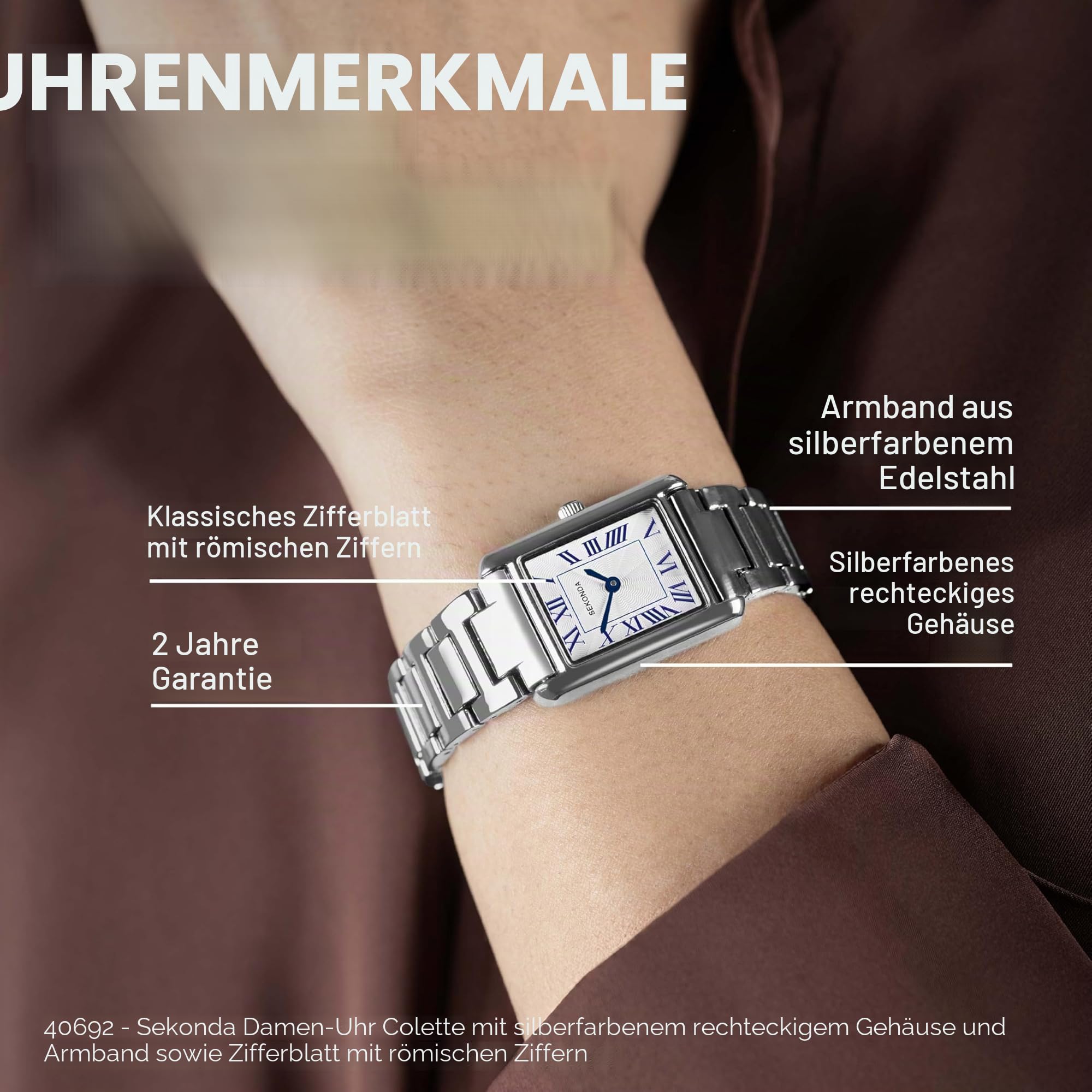 Sekonda Colette Damen-Armbanduhr, analog, 22 mm Zifferblatt, Weiß / Silberfarben, Armband