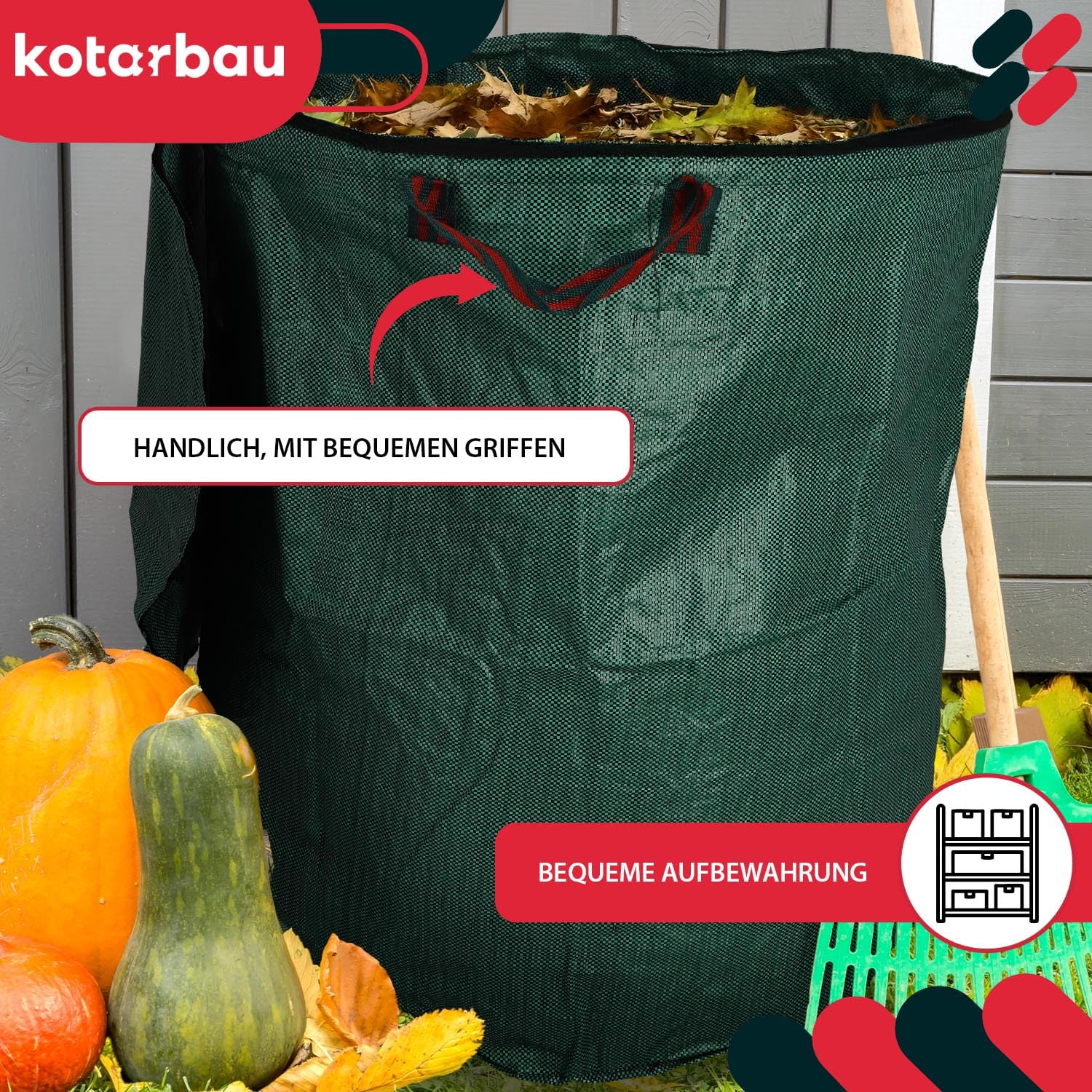 KOTARBAU® 5-częściowy zestaw worków na odpady ogrodowe z zamkiem błyskawicznym, pojemnik na zaprawę 272 l, worek na rośliny, worek na liście, worek na odpady ogrodowe, worek na odpady ogrodowe