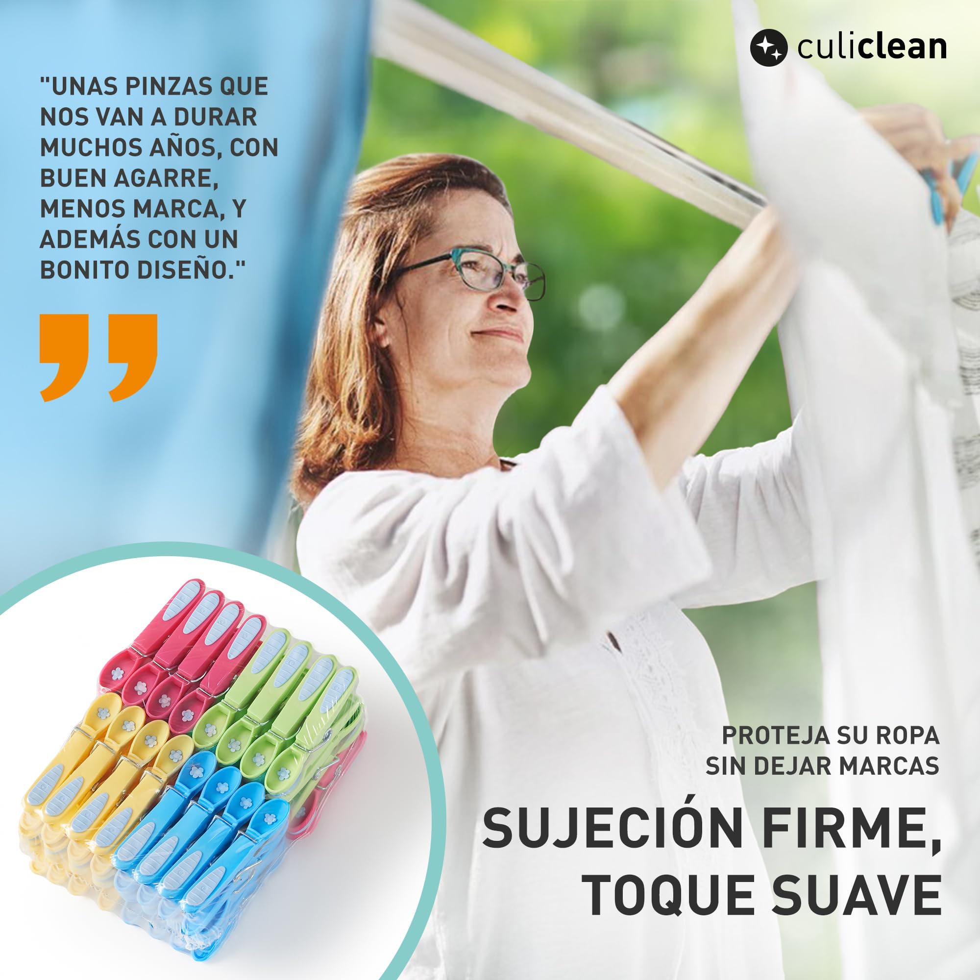 Culiclean Pinzas Ropa Fuertes – 20 Pinzas para Tender Ropa Que No Dejan Marca – Plástico Resistente y BPA-Free – Fabricado en Francia – Flor, Negro-Blanco/Blanco-Negro