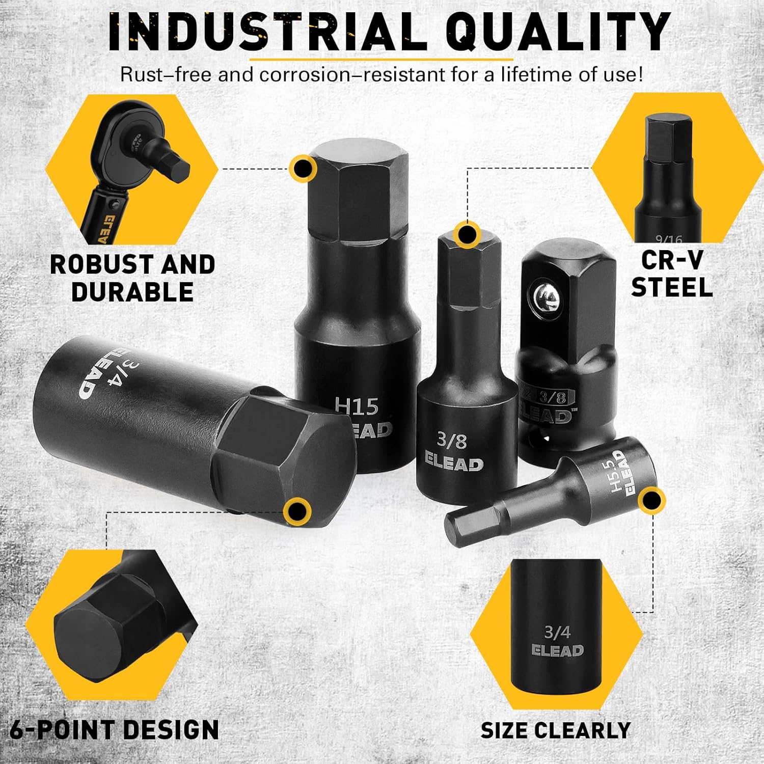 Hex Bit Impact Socket Set: 36-Piece with 4 Adapters, 1/4", 3/8", 1/2"Drive Master Allen Socket Set, Cr-V Steel, SAE and Metric, H5-H19 & 3/4"-5/64", Reinforced Storage Case, Automotive Mechanic
