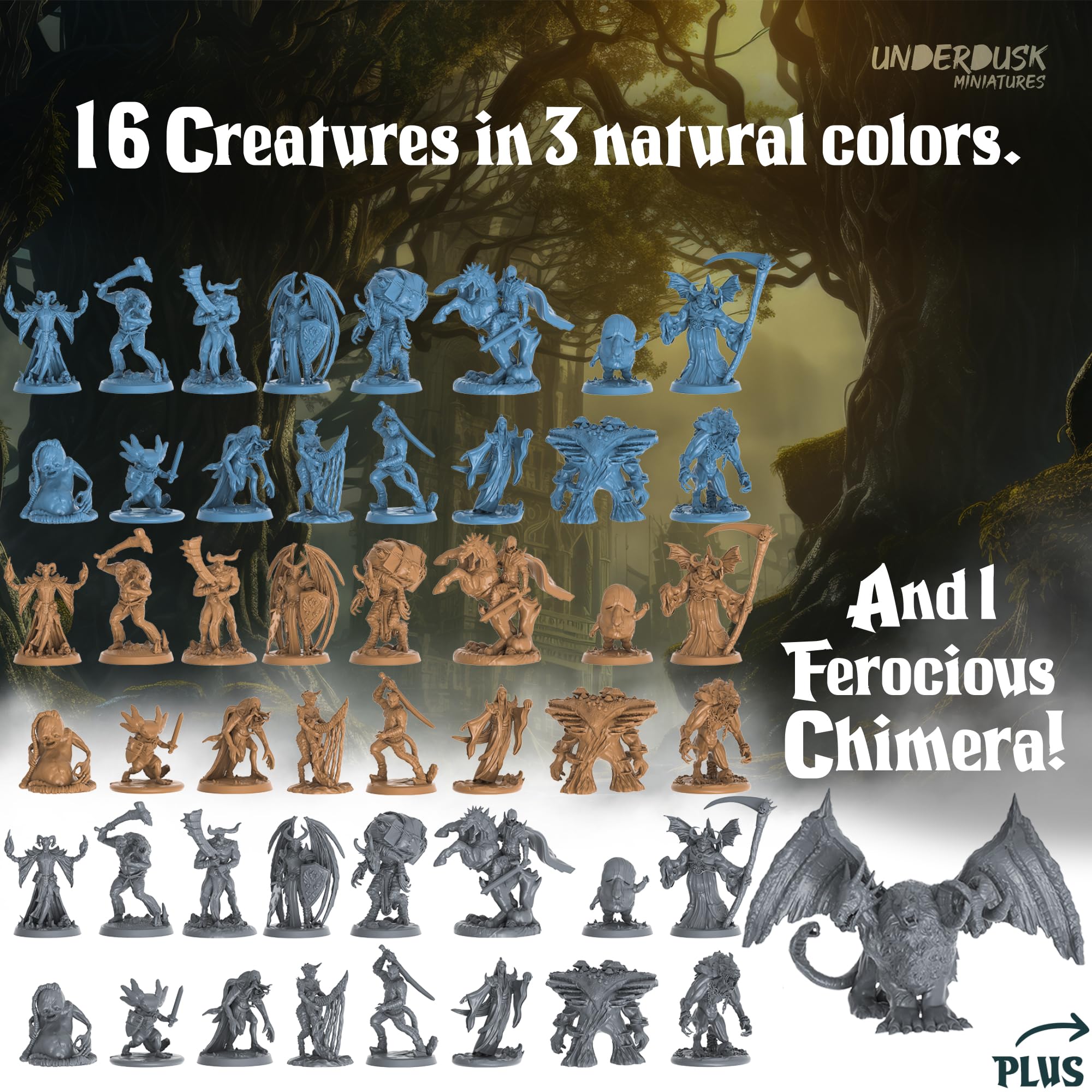 D&D Miniatures - Set di miniature DND Mimic, mostro e boss della chimera, 28 mm | 66 pezzi multicolore con più creature per gruppi più grandi e campagne di lunga durata