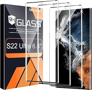 letosan 3 Pack Galaxy S22 Ultra Screen Protector, HD Clear Tempered Glass, Fingerprint Unlock, 3D Curved, Scratch Resistant, Bubble-Free for Samsung Galaxy S22 Ultra 5G Glass Screen Protector