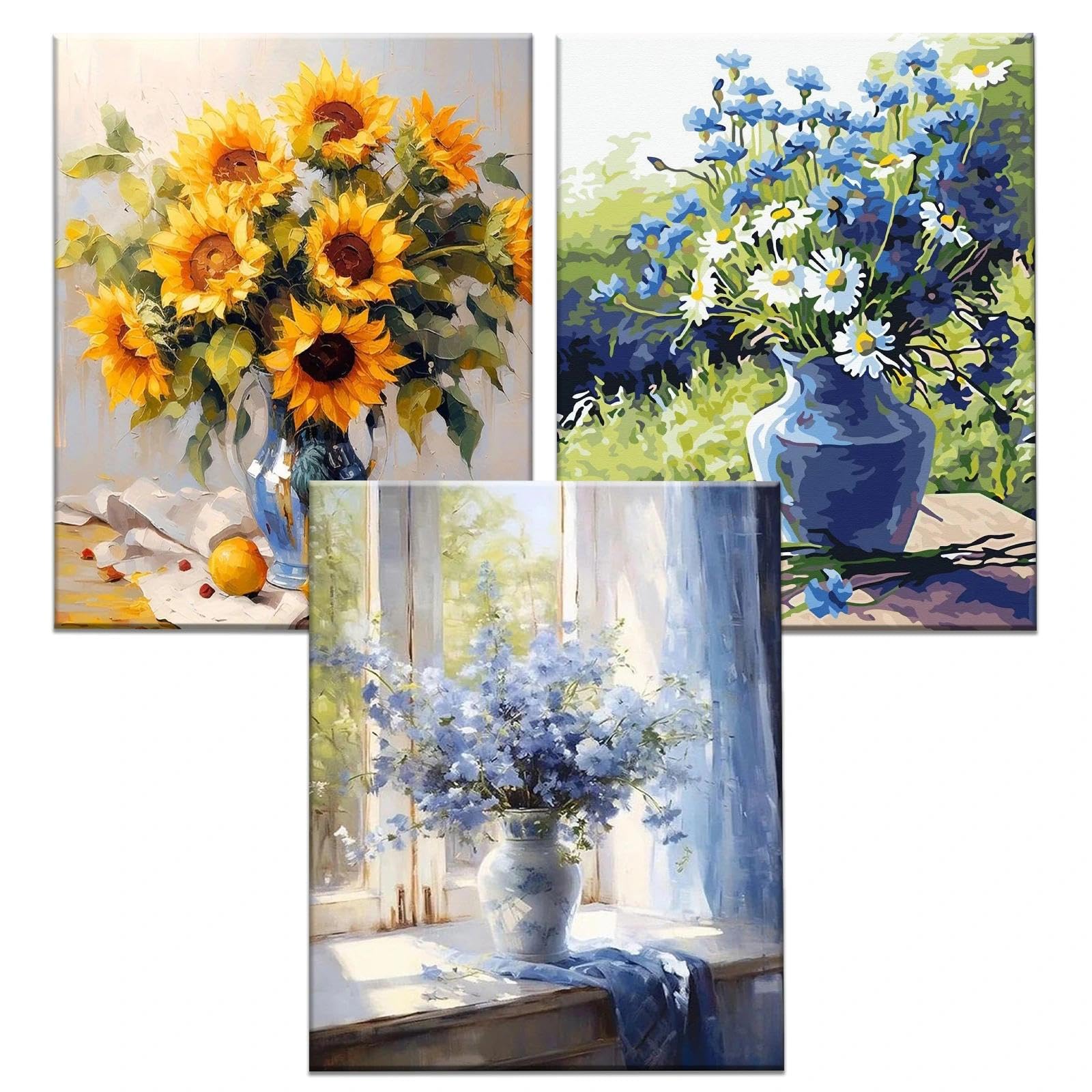 YALKIN 3 Packs Paint by Numbers Kits for Adults（16x20in/40x50cm）, Painting by Number Kits On Canvas,Without Frame DIY Color Oil Painting Acrylic Paints,Home Wall Decor Christmas