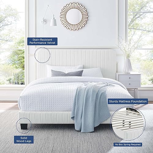 Miniatura 7 de Modway Celine Channel - Cama con plataforma de terciopelo copetudo, tamaño Queen, color blanco