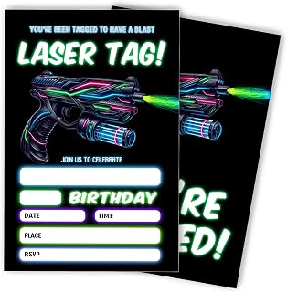 Laser Tag Birthday Invitations, You've Been Tagged Birthday Invites, 20 Birthday Party Invite Cards with Envelopes, Funny Happy Birthday Cards for Kids Boys Girls, 4" x 6"-A01