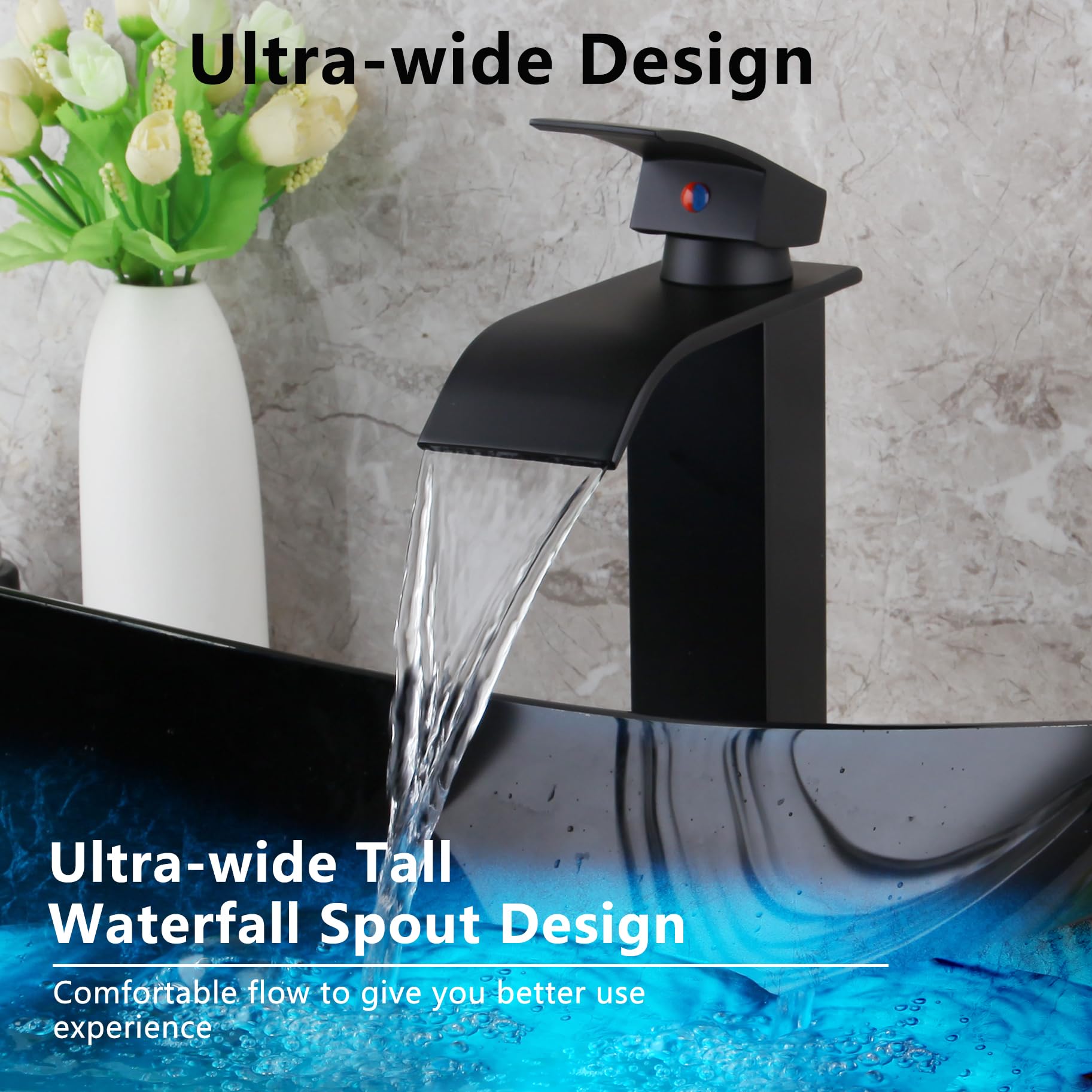 Llave de la Cuarto de baño Vessel – Set de fregadero Contemporáneo Estilo vidrio Templado + Juego + cromo tapón de drenaje 5