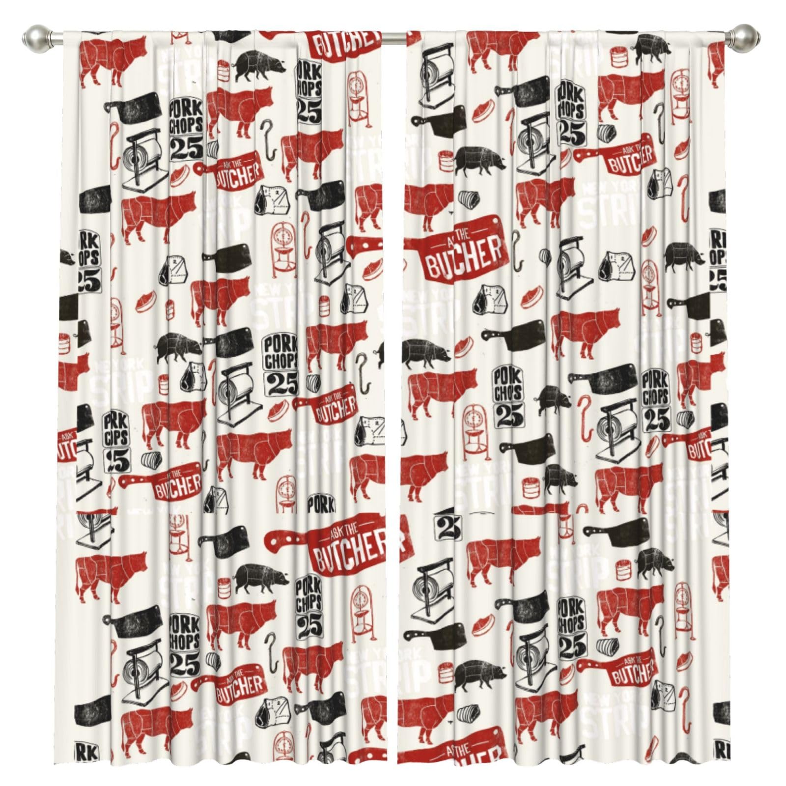 InOmak Meat Butcher Pattern, 2 Panels Window Curtains 52 x 84 Inch Blackout Curtains for Living Room Bedroom