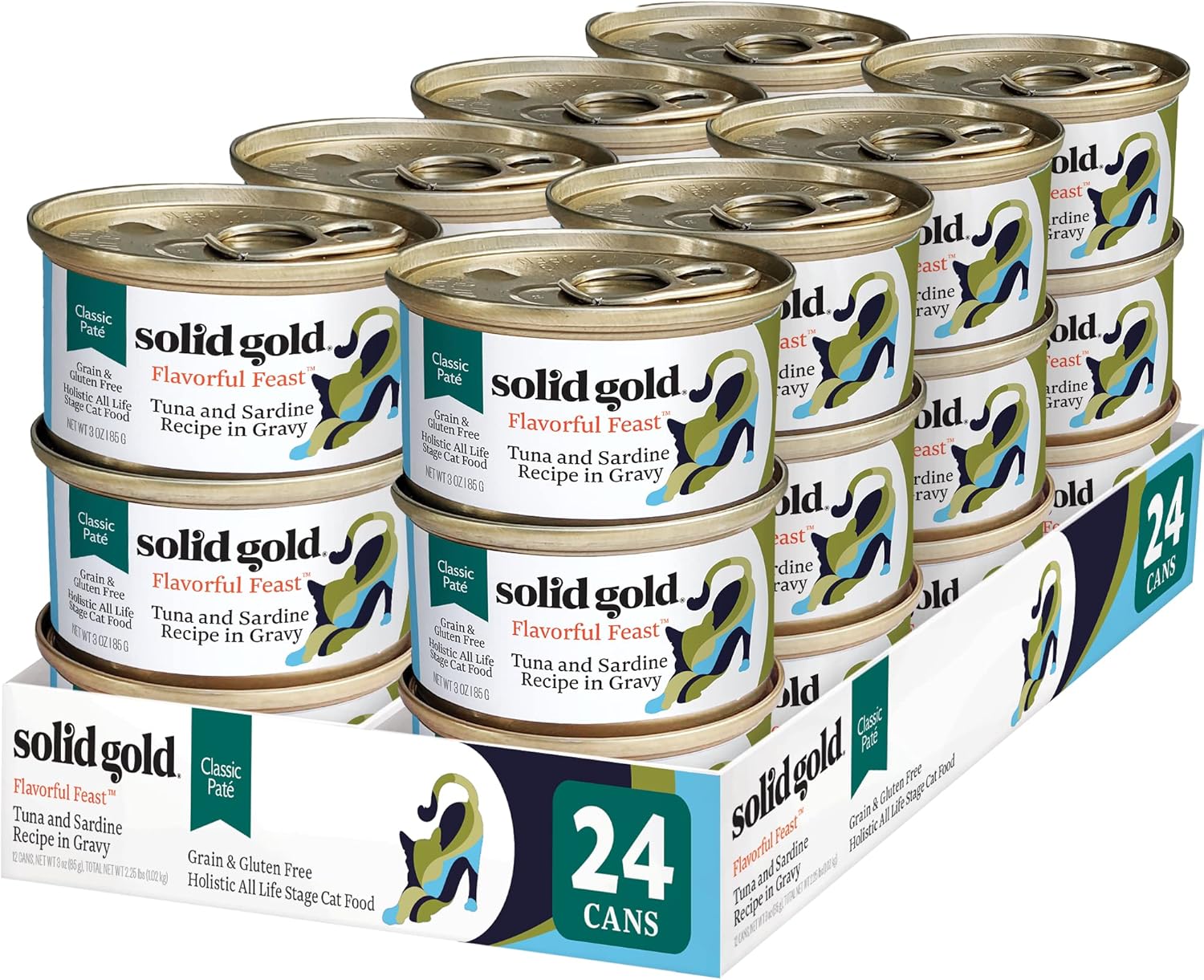 Solid Gold Flavorful Feast Wet Cat Food – Tuna & Sardine Pate – Canned Cat Food, 24 Pack