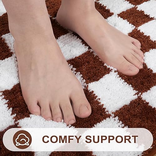 Miniatura 9 de Uphome Alfombras de baño a cuadros blancos y negros, antideslizantes, absorbentes de agua, alfombra de baño de microfibra suave, lavable a máquina,