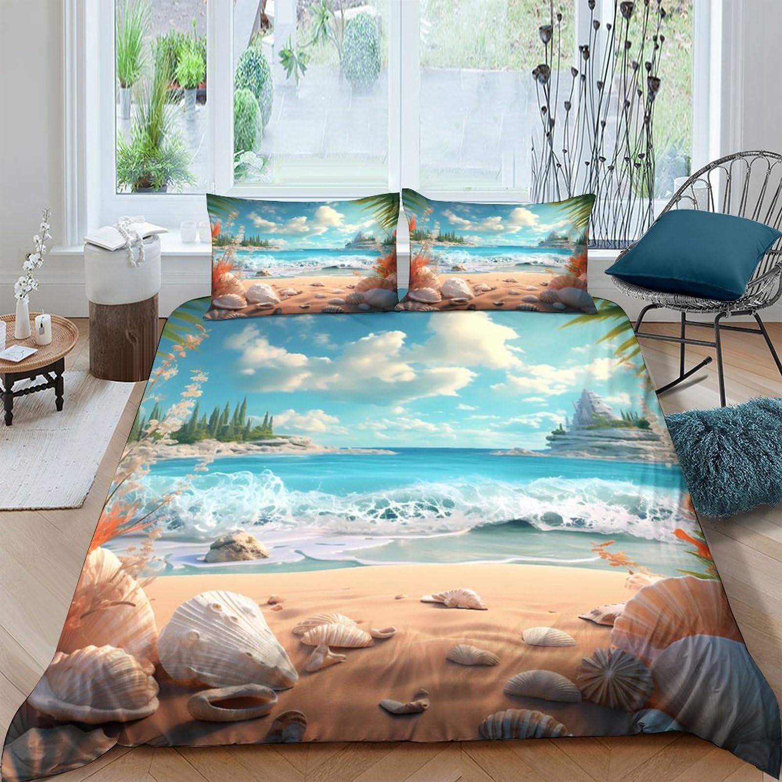 Ctjqhvkz Style-6 3D Printed Ocean Beach Fitted Sheet Microfiber Soft Breathable Coastal Landscape Mattress Cover For Bedroom Dorm Mattress Protection Decor Single（135X200cm）