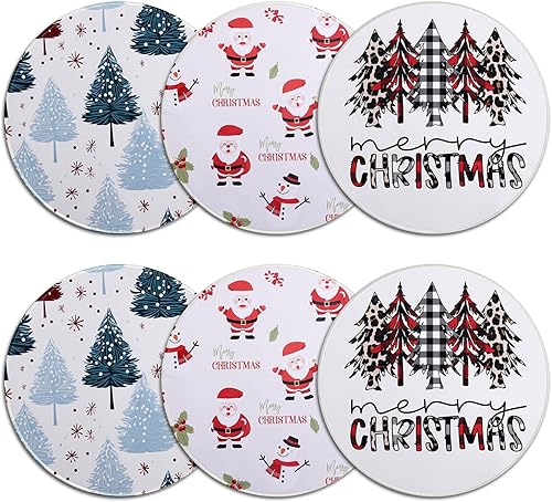 Mckanti Juego de 6 manteles individuales redondos de Navidad, manteles de mesa de invierno para decoración de comedor, resistentes al calor,