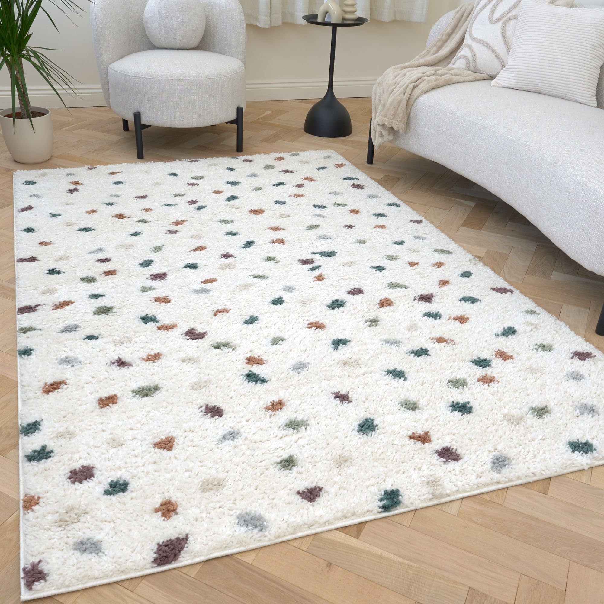 The Rugs Unisex Multi Moodi Spot Design Shaggy Soft High Pile Living Room Rug And Runner 200Cm X 290Cm