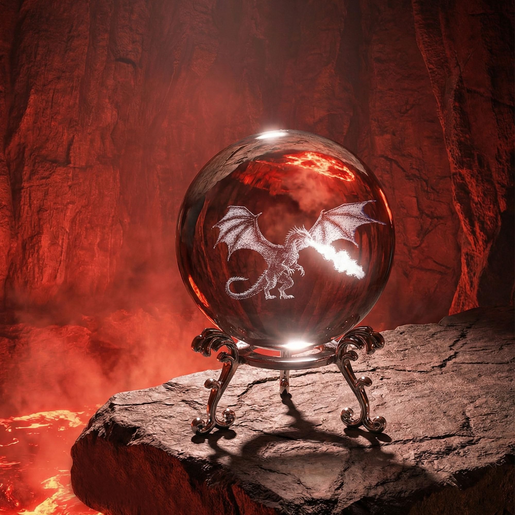ZEERSHEE 3D Dragon Crystal Ball with Stand Fire Breathing Dragon Decor Gift