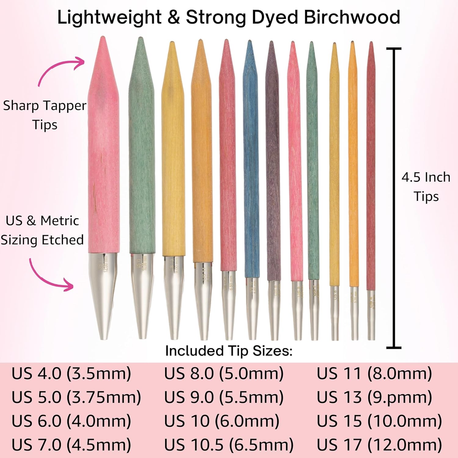 Lykke Colour 5 in. Complete Set US 4, 5, 6, 7, 8, 9, 10, 10.5, 11, 13, 15, 17 Interchangeable Circ. Knitting Needles for DK, Worsted, Super Chunky Yarn, Birch, 5 Cords, Grey DM Case, Project Bag