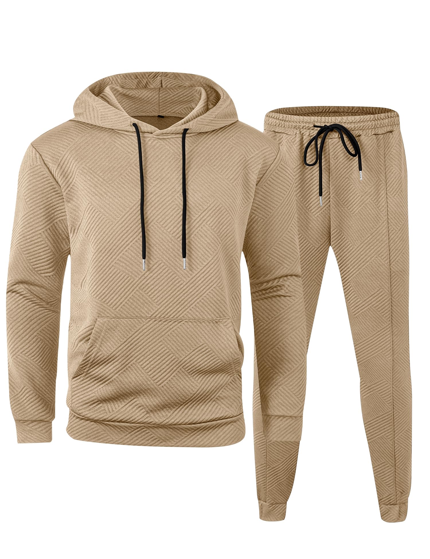 Babioboa Mens 2 Piece Sweatshirt Jacquard Sweatsuit Outfits Hoodie Casual Joggers Sweatpants Set Tracksuit