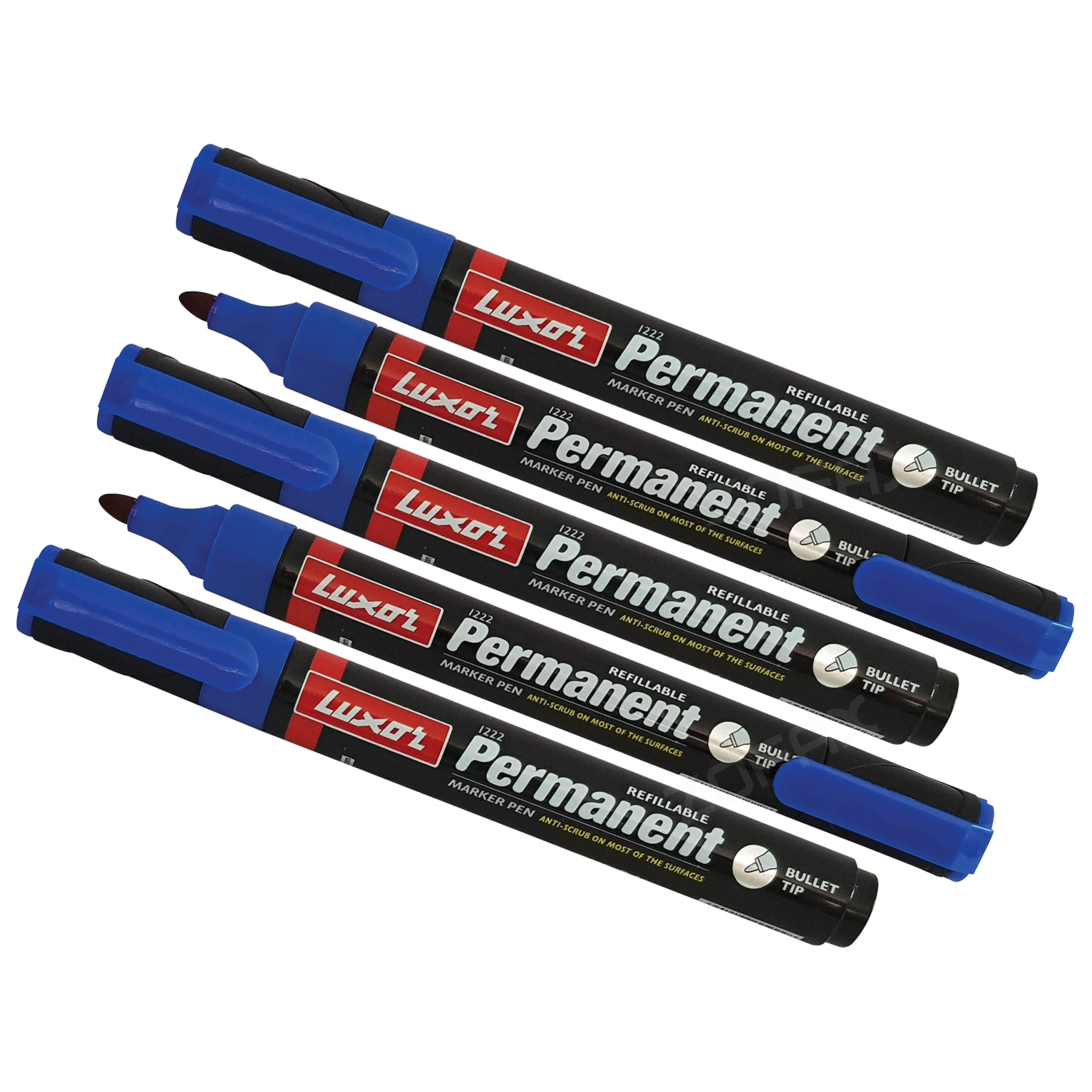 Permanent Marker Pens, BLUE, 2.0mm Bullet Tip, Pack of 5, LUXPER Smooth Ink Flow Markers, Quick Dry Ideal for Office School Everyday Use, iVAIDEX Black Ball Pen
