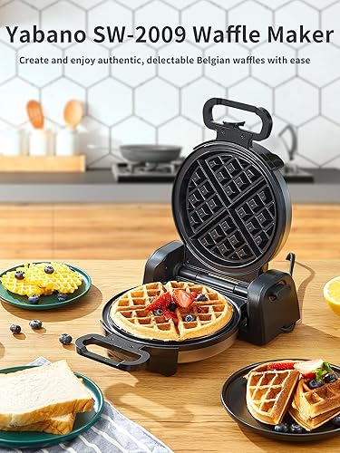 Miniatura 7 de Máquina de gofres belga Yabano con diseño giratorio de 180, placa antiadherente, mango de tacto fresco, máquina de gofres de calentamiento rápido de