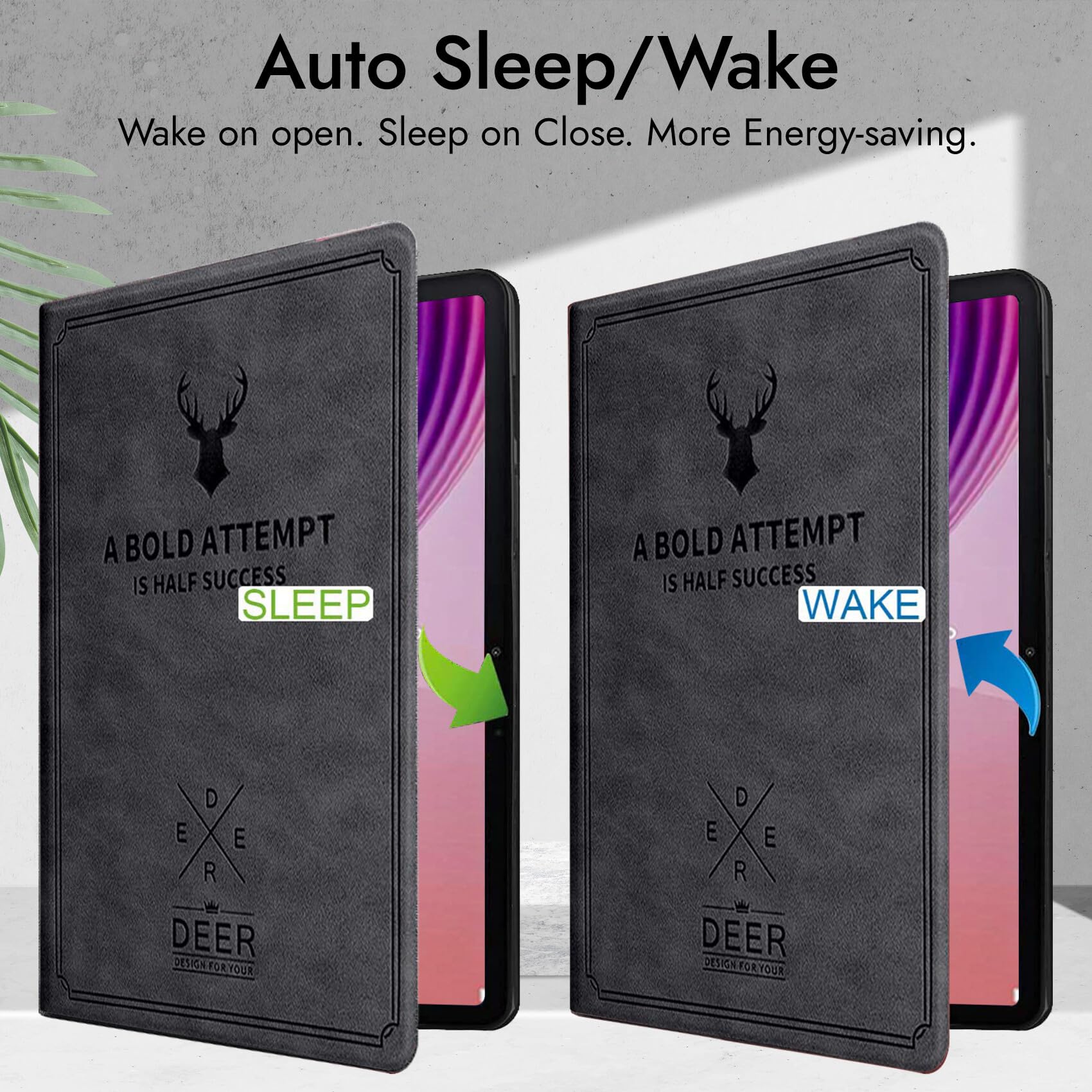 Robustrion Cover for Lenovo Tab 10.1 inch 2025 Cover Case, Deer Flip Cover Case for Lenovo Tab 10.1" Tablet Cover TB-311FU/311XU - Black — Amazon image 3