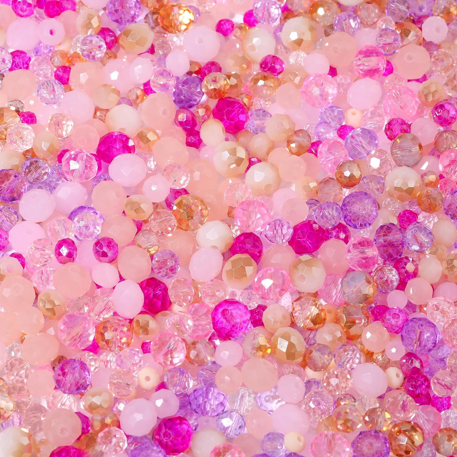 Songxi Lot de 1 000 perles en verre rose de 4 mm/6 mm/8 mm pour la fabrication de bijoux, 5 styles et 3 tailles - Perles d'espacement pour la fabrication de porte-clés, colliers, boucles d'oreilles