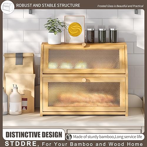 Miniatura 9 de STDDRE Panera para encimera de cocina, panera hermética, contenedor hermético de gran capacidad, caja de pan de doble capa con patrón de diamante,