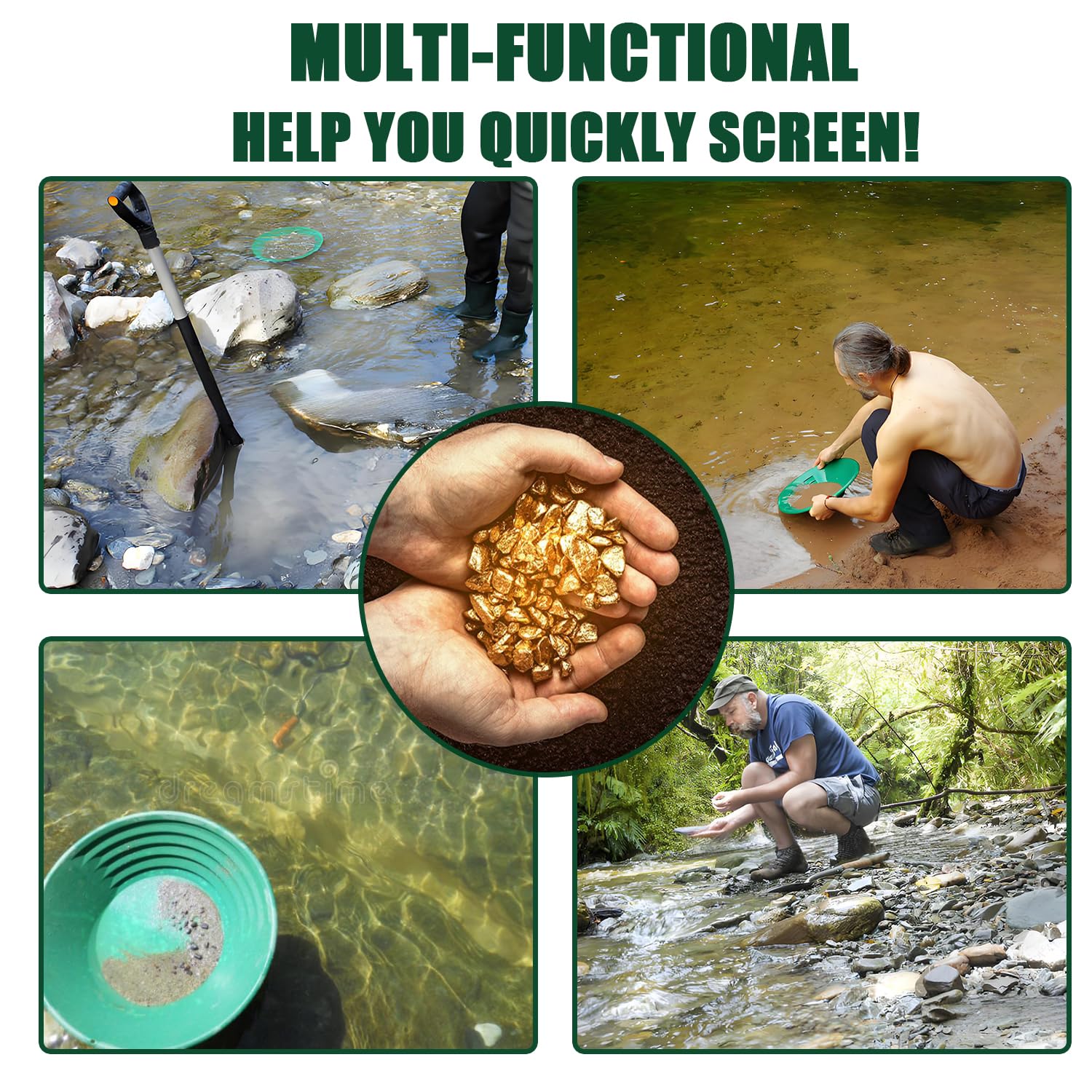 Orpaillage Kit Batee Orpaillage Matériel Gold Pan Kit 7 Pièces Orpaillage Tamis pour Sable Or Mines Lavage Manuel Or Panning (Vert Kit)