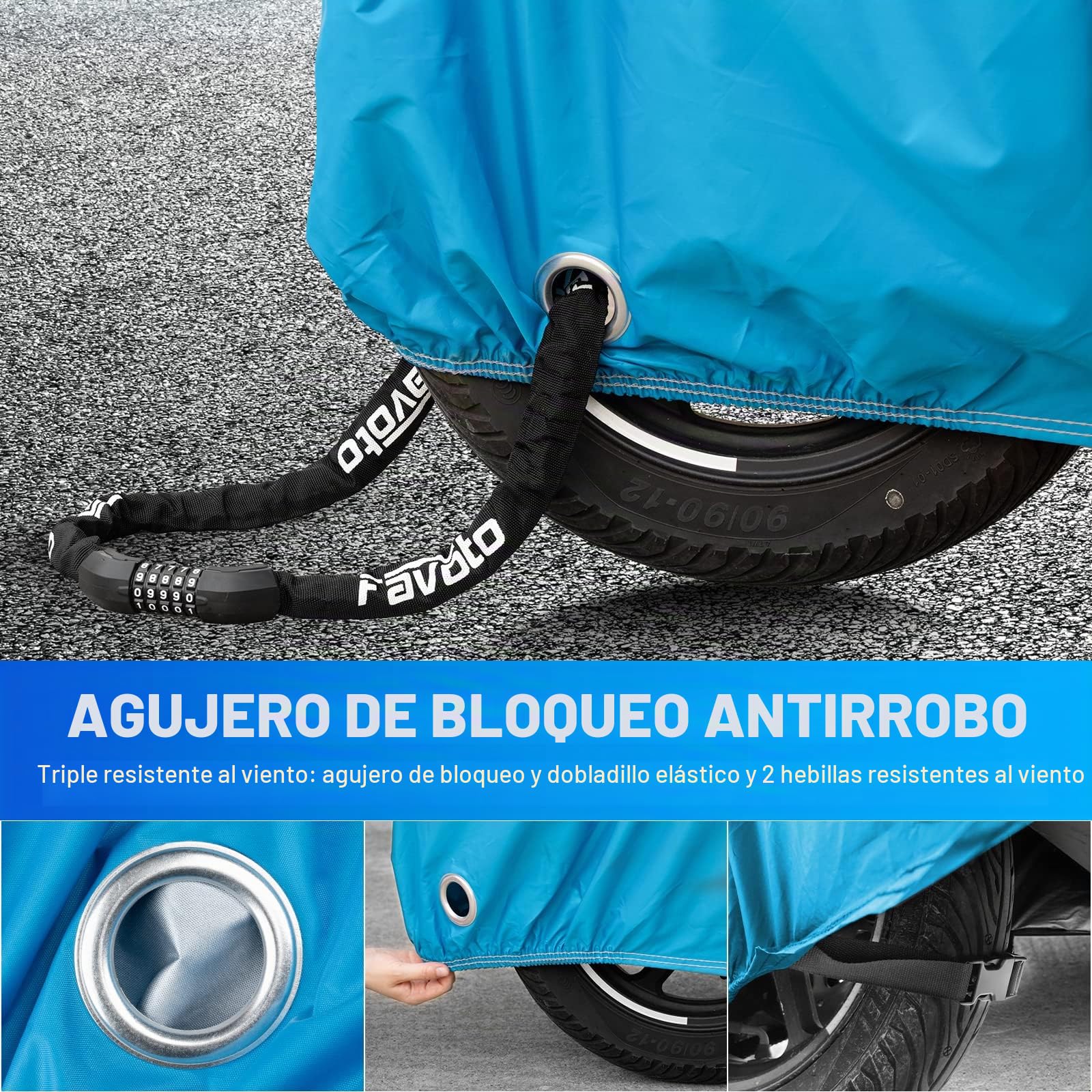Favoto Funda Universal para Motocicleta para Todas Las Estaciones, Calidad climática, Impermeable, protección Solar al Aire Libre, Duradera, Reflectante, con Agujeros de Bloqueo y Bolsa de