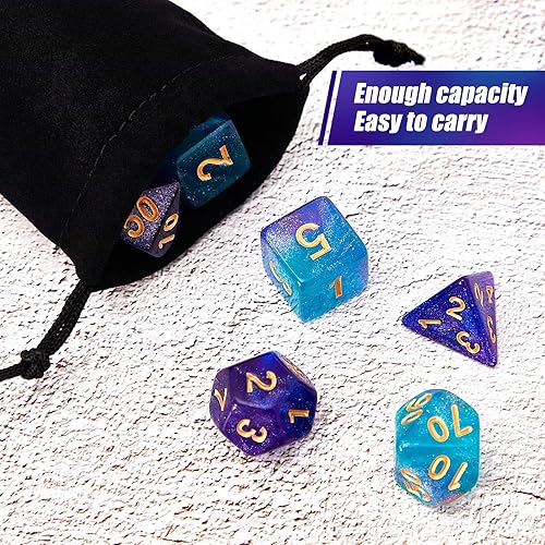 Miniatura 5 de Juego de 2 dados poliédricos de 11 dados multicara, tacto suave con bolsa de cordón, compatible con dados de juego de mesa DND RPG MTG, 22 piezas