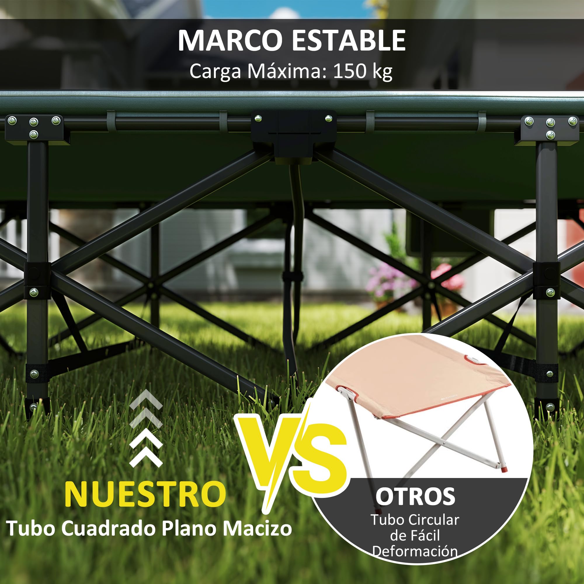 Outsunny Cama Plegable Camping Cama de Acampada Portátil Tumbona de Camping con Reposacabezas y Bolsillo Lateral Carga 150 kg para Playa Senderismo 187x67x37 cm Gris