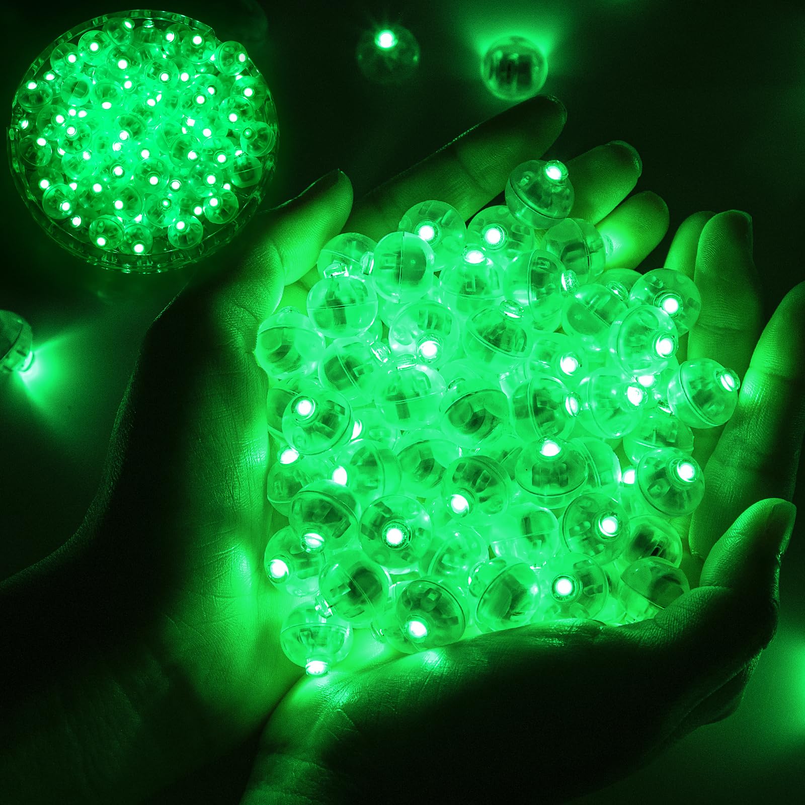 100pcs Balloon Lights Mini LED Lights Round Long Standby Time Multicolor Ball Lamps for Birthday Party Christmas Halloween Decoration Green Waterproof Plastic