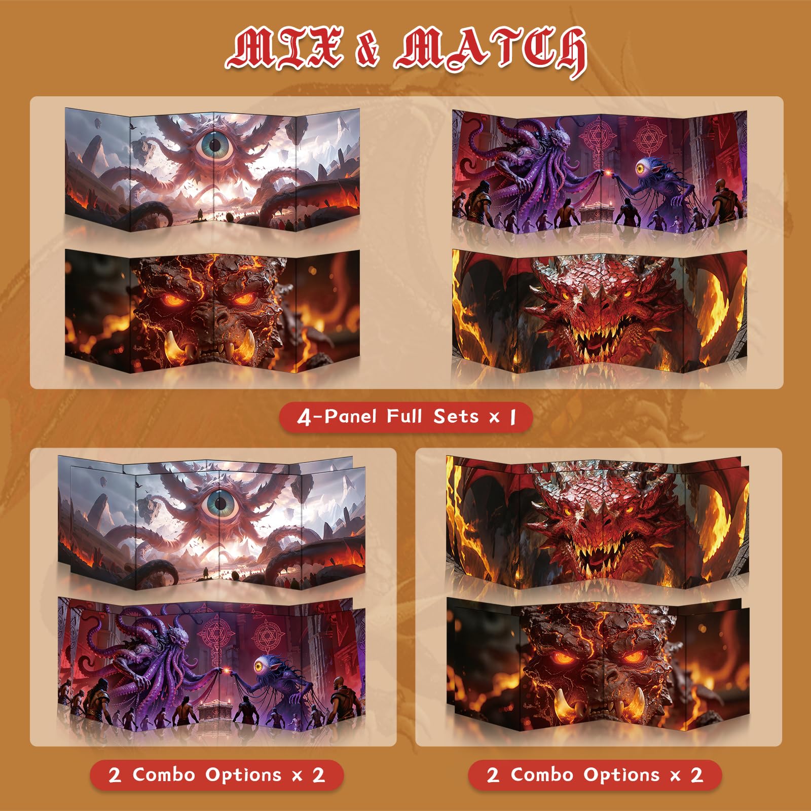 Byhoo Set da 2 schermi DM per D&D 5E – Accessori immersivi – Lavagolem & Principe del Drago Rosso, superficie cancellabile con supporti, formato pieghevole portatile A4 per master di gioco