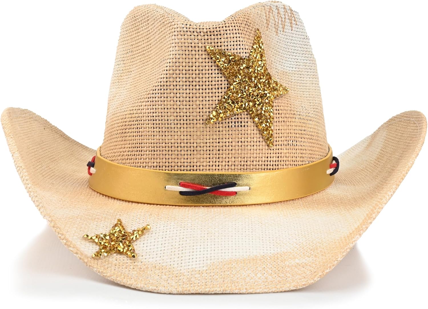 Foeran Cowboy Hat with Men's Women's Western Cowgirl Straw Hats,American Style Gold Glitter Star Braided Headband - Image 2