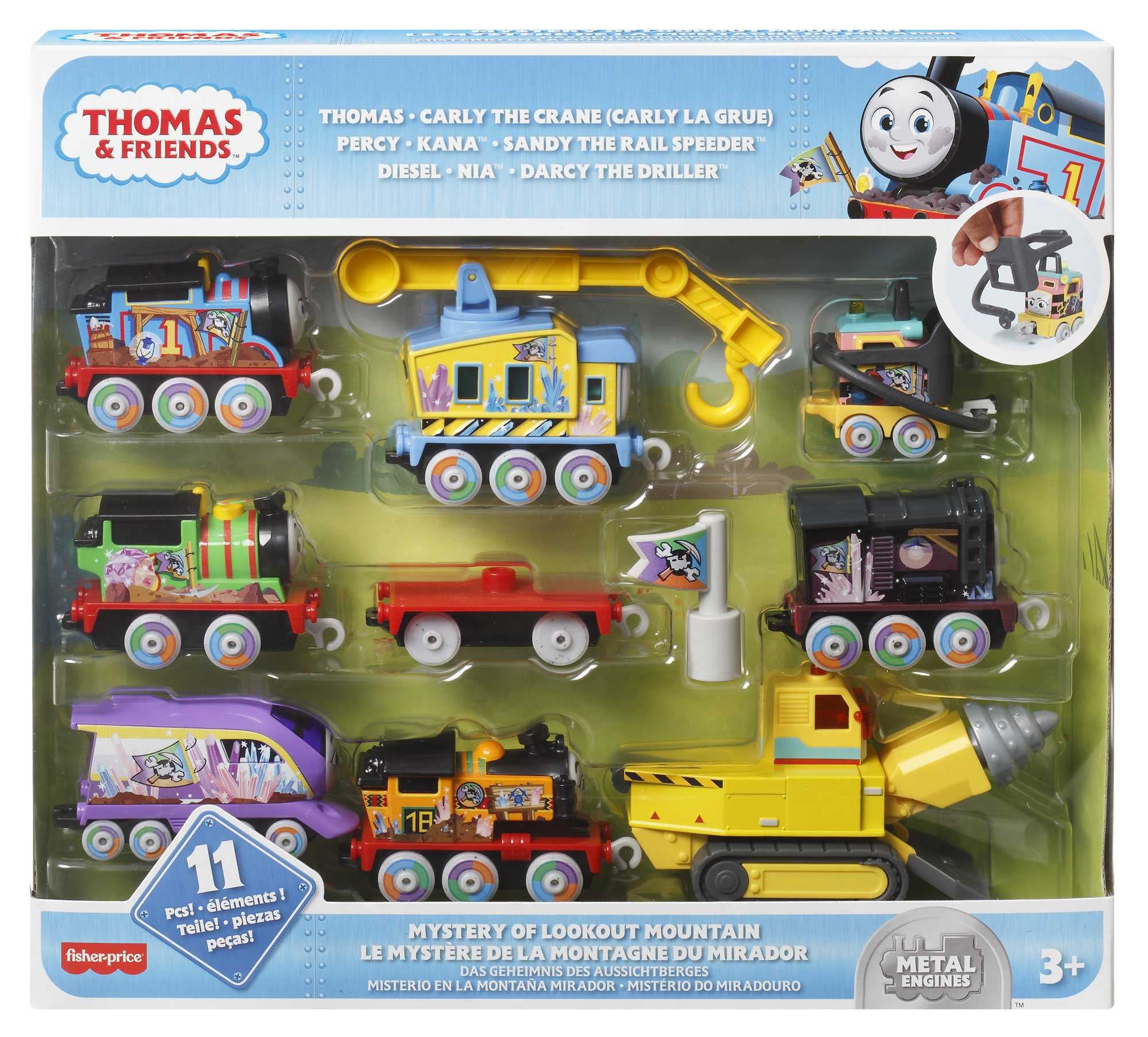 Thomas & Friends Thomas et ses amis Coffret Le Mystère de la Montagne du Mirador, trains miniatures et accessoires, coffret 10 pièces, Jouet Enfant, Dès 3 ans, HMC25