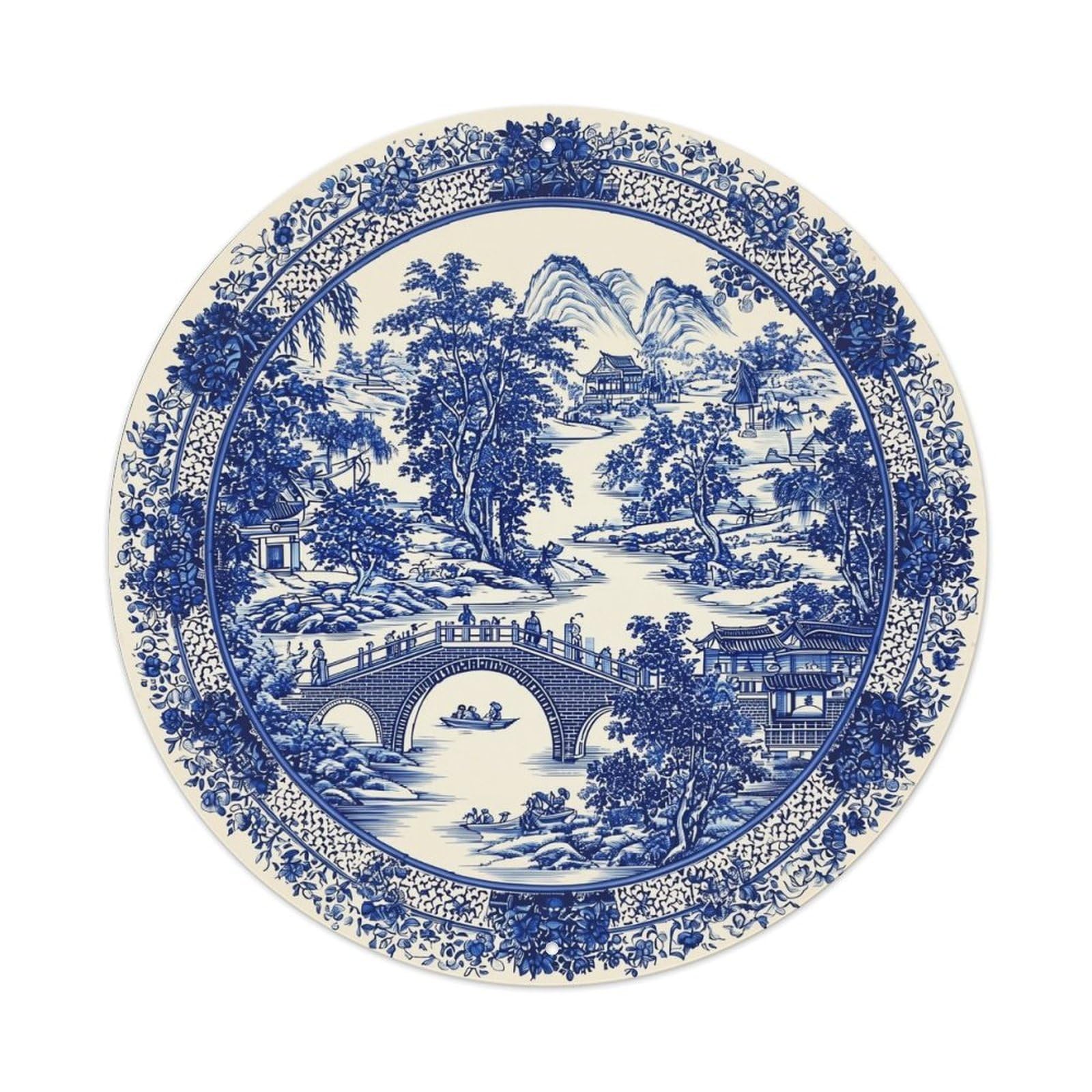 Lvalogy Style Blue And White Landscape Pattern_2 Metal Tin Sign Plaque