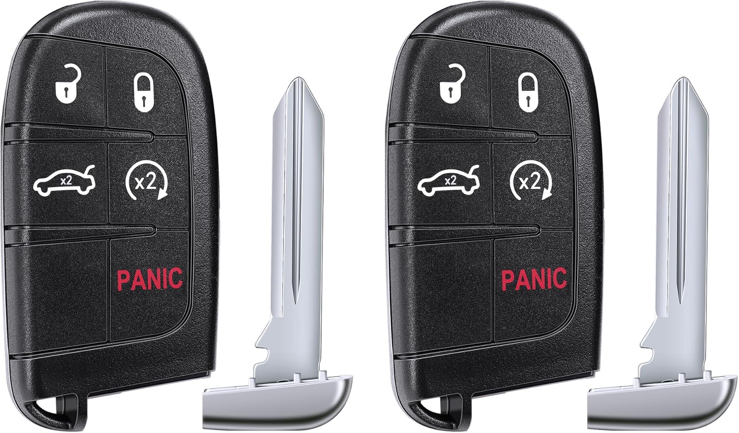 Car Key Fob,for Dodge Dart/Challenger/Charger;for Chrysler 300;for Jeep Grand Cherokee;2Pcs,5-But,Keyless Control Entry Remote,OE#56046759AC, 56046759AD;FC#M3N-40821302 (2x5 Buttons)