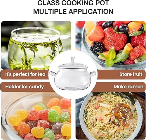 Miniatura 6 de Olla de vidrio de borosilicato, cacerola de 2.5 cuartos de galón con tapa, apta para microondas, estufa y lavavajillas