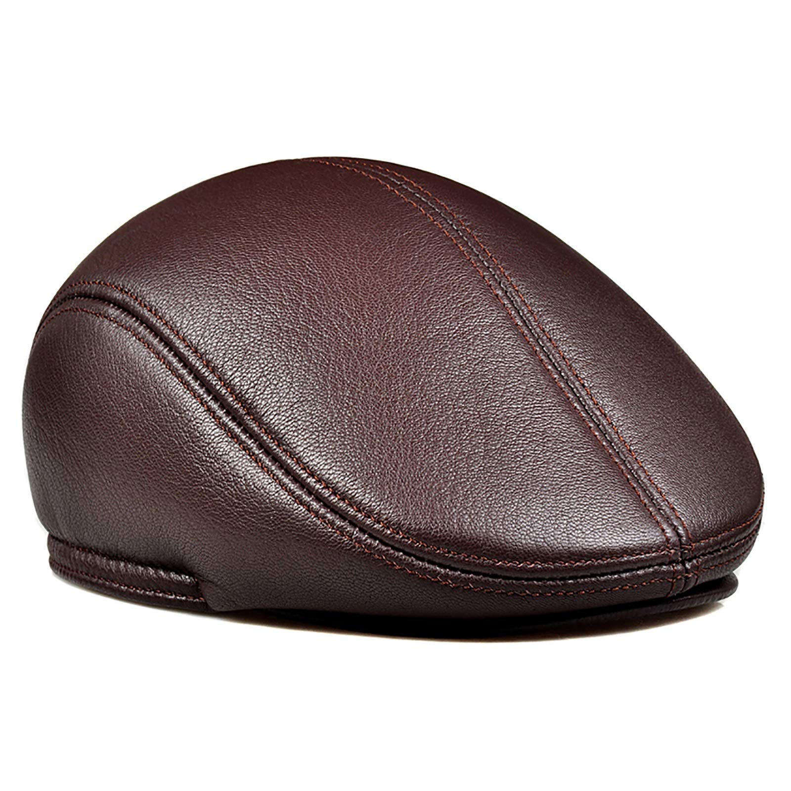 Béret en cuir d'hiver homme en mouton retourné avec cache-oreilles 55-60cm