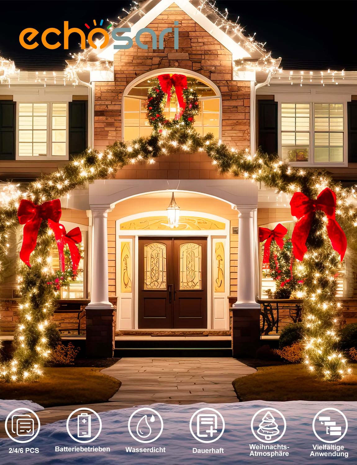 Lot De 2 Guirlandes Lumineuses à Piles, 5M 50 LED, Avec