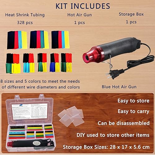 Miniatura 2 de Kit de tubos termorretráctiles de alambre + mini pistola de calor para tubos retráctiles, 328 tubos retráctiles de alambre 21 + pistola