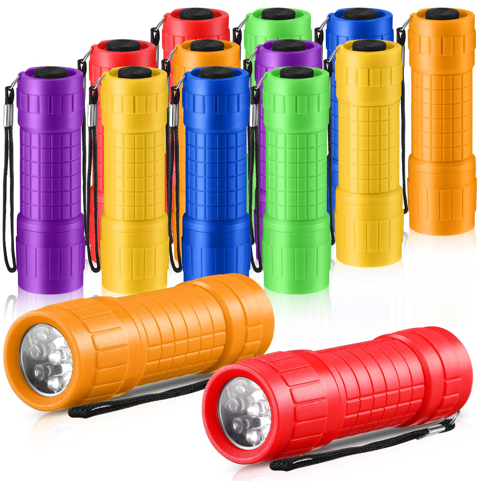 Tujoe12 Pack Mini Flashlights Bulk for Kids Small Handheld LED Flashlights Torches with Lanyard for Emergency, Goody Bags, Party Favors, Night Reading, Camping,(Rainbow Color)