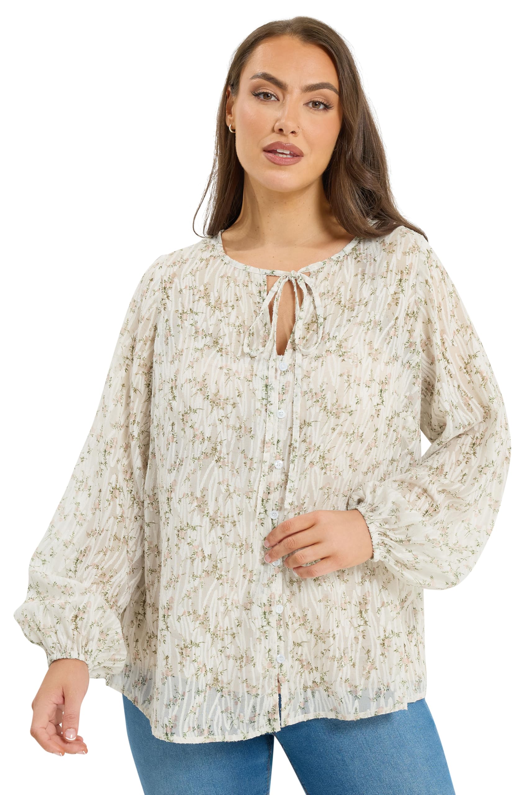 Yours Women's White Floral Burnout Blouse In | : 22/24