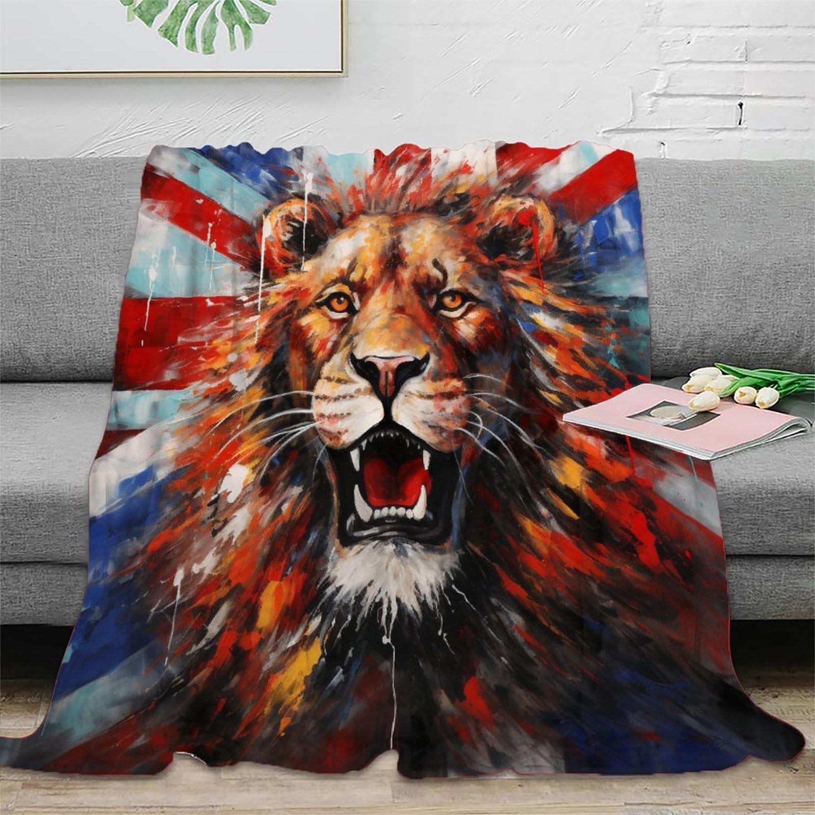 Lion British Flag Printed Blanket,Ultra Warm Blanket, Living Blanket, Soft And Comfortable Throw, Sofa Blanket 60x80inch(150x200cm)