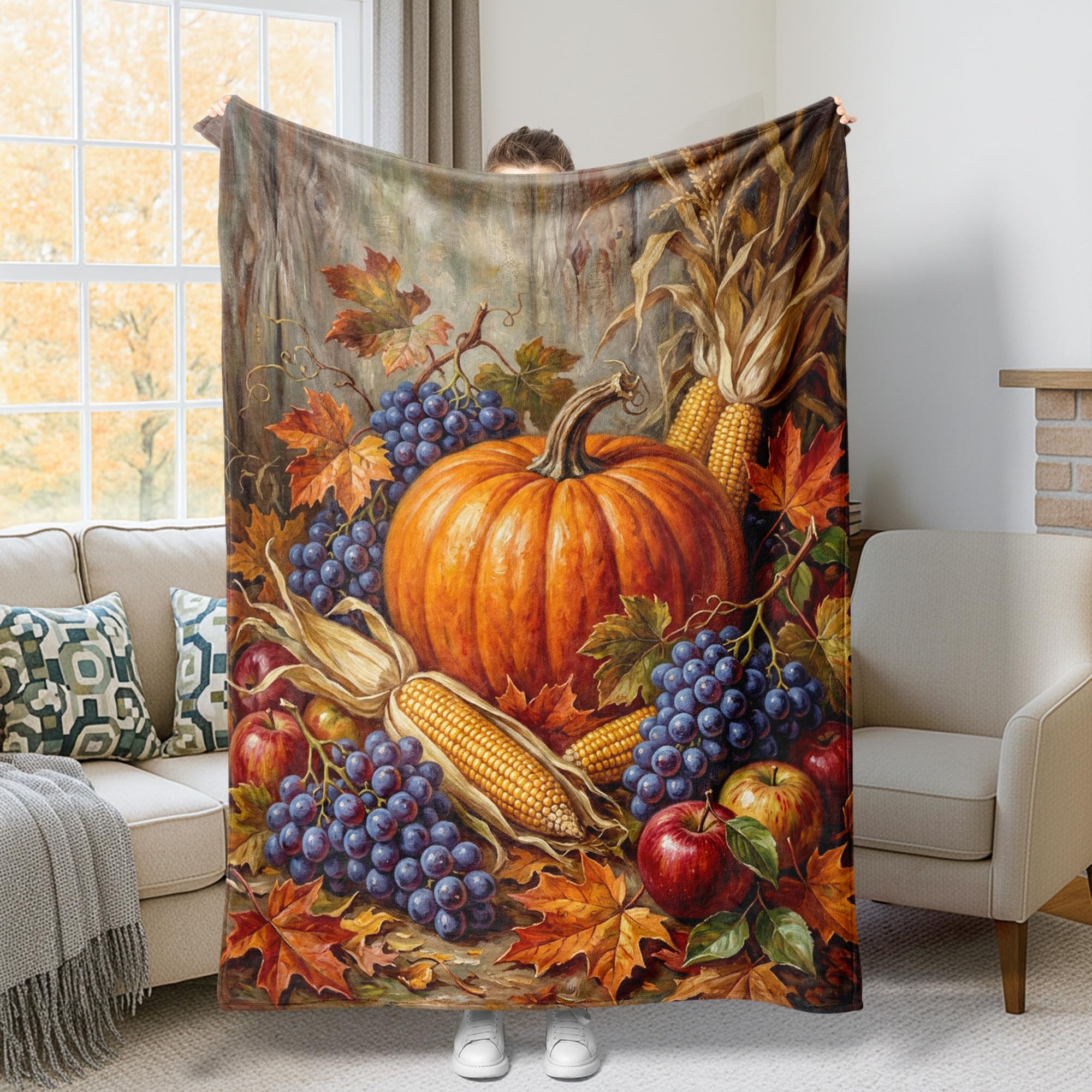 Jeté de citrouilles rustiques en molleton orange 152,4 x 203,2 cm