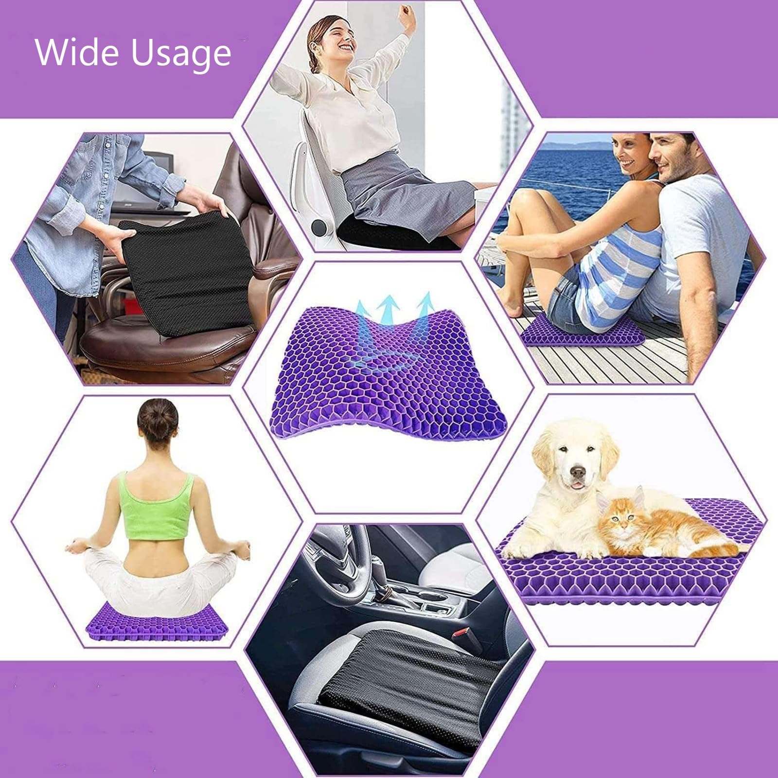 Générique Anti-Escarres Coussin De Gel, Respirant avec Housse AntidéRapant, Soulage La Pression OrthopéDique, Convient pour Voiture, Bureau, Maison Et Fauteuil Roulant(Purple,50x50x4.5cm)