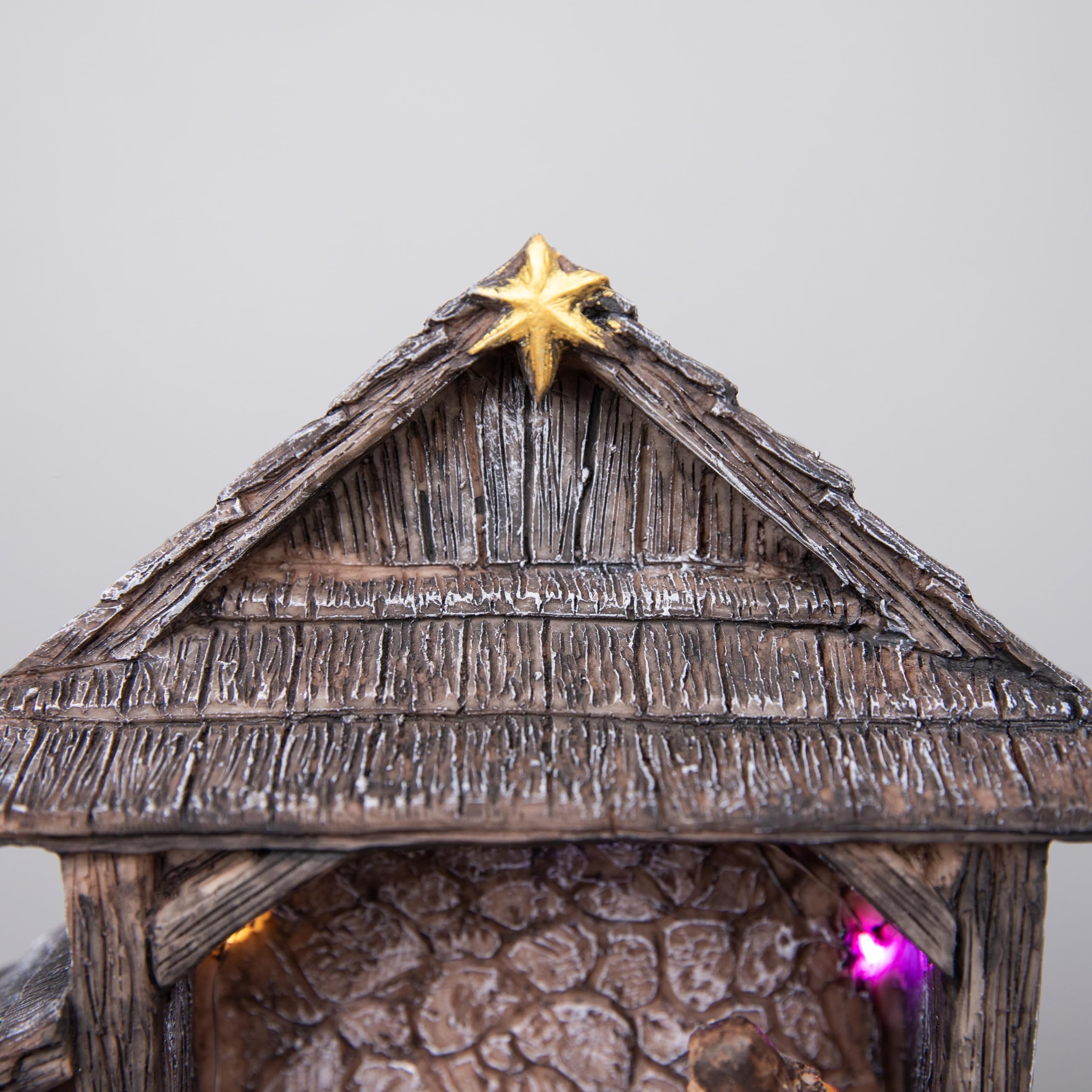 SHATCHI Crèche de Noël Lumineuse à LED de 22 cm avec crèche de Noël Jésus-Christ, Fonctionne à Piles, décoration de Table, Maison, fenêtre, résine, Marron