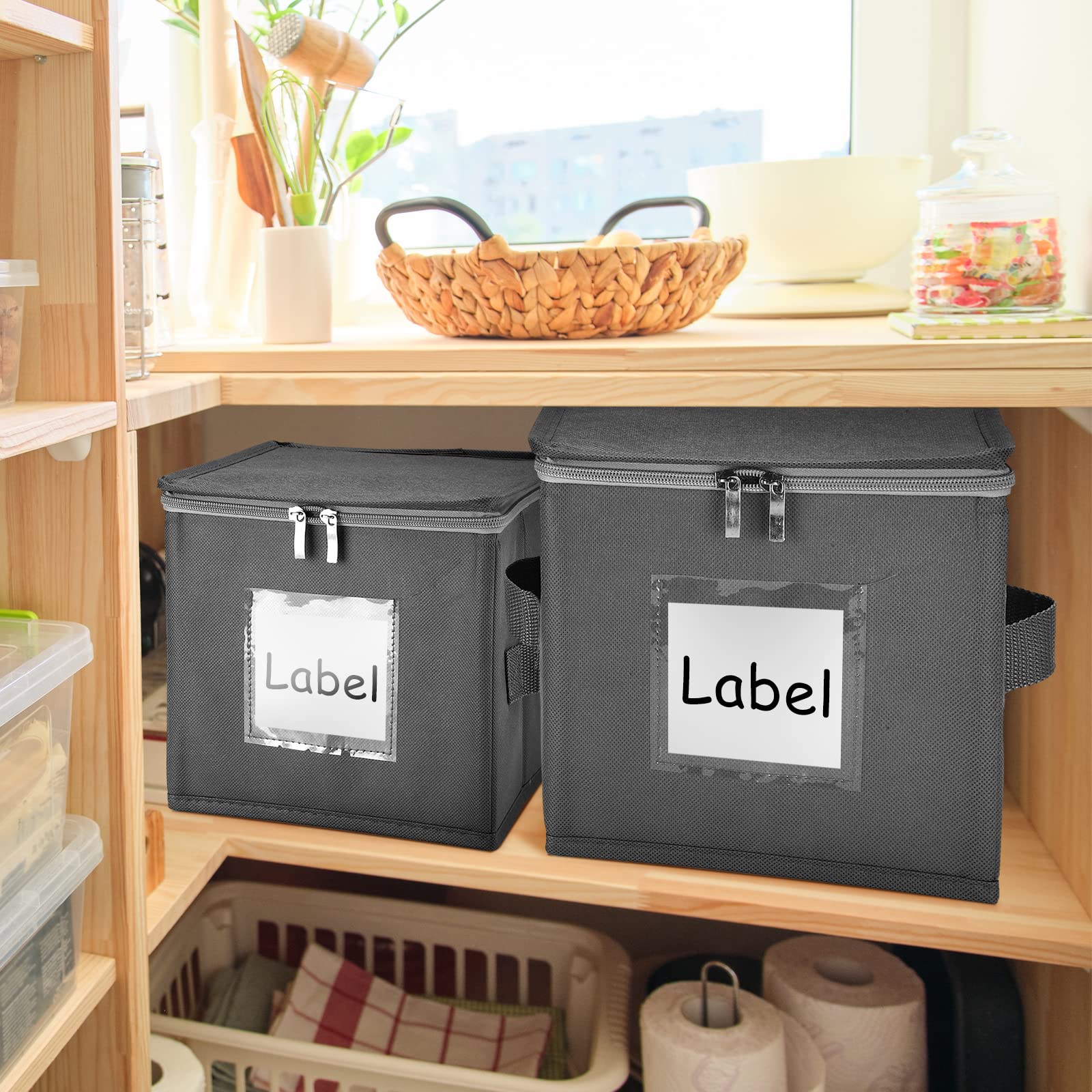 4 Stück Porzellan-Aufbewahrungsbehälter mit Deckel und Griffen, 4 Größen, Hartschale und stapelbare Platte, Aufbewahrung, Geschirr, Aufbewahrungsbox mit 4 Bodenplatten für Geschirr, Teller Küche, Haushalt & Wohnen