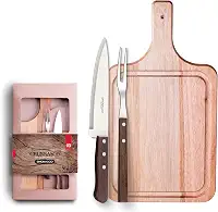 SIMONAGGIO Conjunto de Talheres de Aço Inox Para Churrasco - Kit Churrasco - Faca Peixeira 7" e Garfo Trinchante Com Cabo de Madeira - 2 Peças